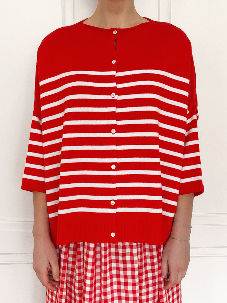 Gallego Desportes Striped Cardigan Red White