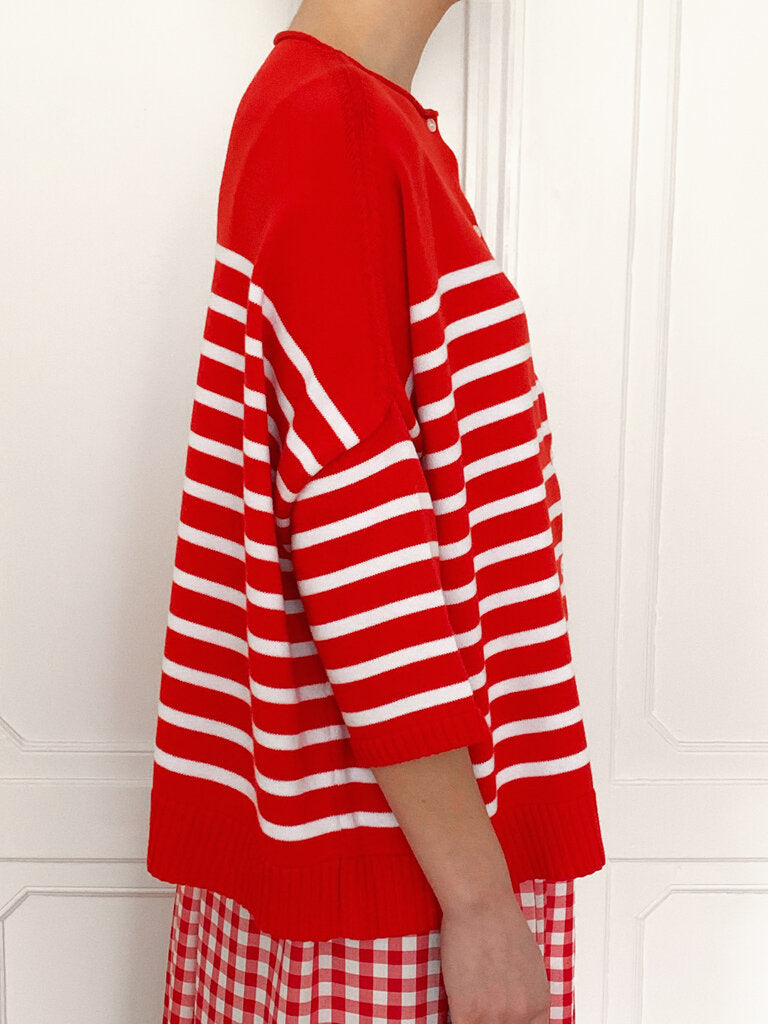 Gallego Desportes Striped Cardigan Red White