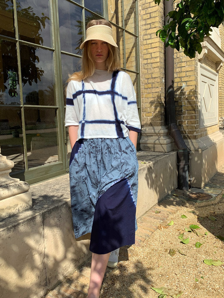 suzusan Shibori Botanical Shibori Skirt Navy