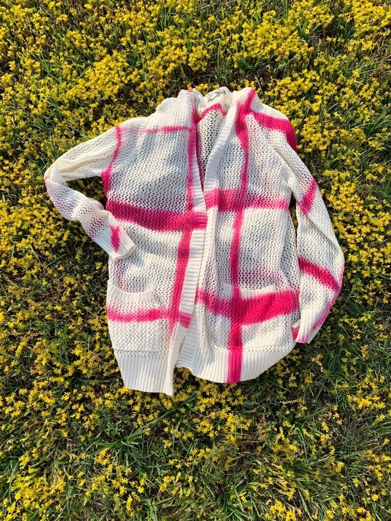 suzusan Shibori Check Cashmere Cardigan Pink