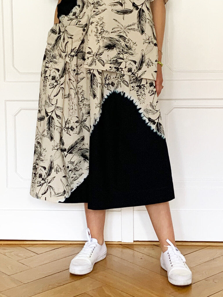 suzusan Botanical Shibori Skirt Black