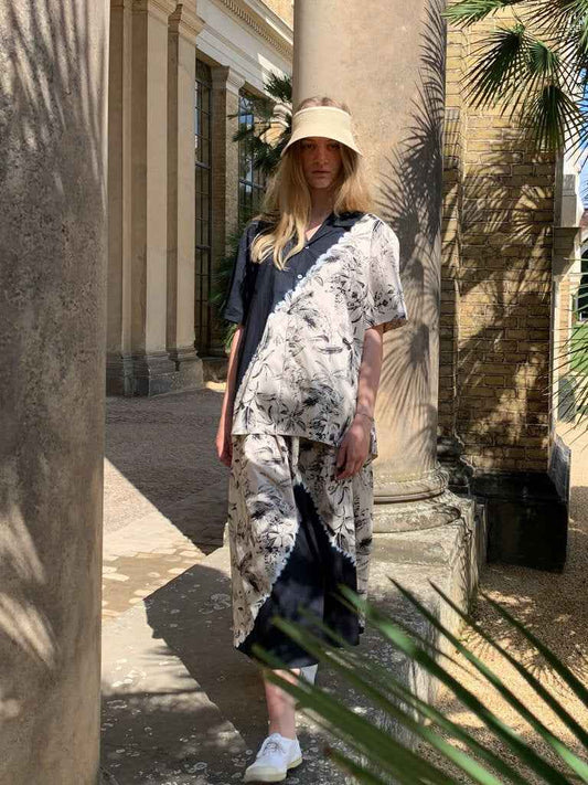 suzusan Botanical Shibori Skirt Black